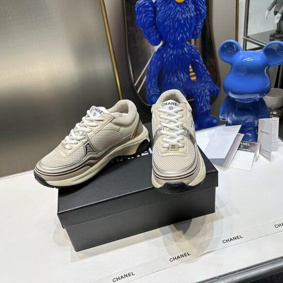 Chanel Women's Cream and Gold Sneakers - Picture 3 of 8
